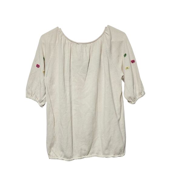 RXB Blouse Embroidered Floral Ivory Knitted Cotton Women's Size Small - Picture 2 of 5